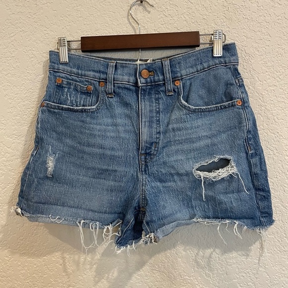 Madewell High Rise Denim Cut Off Distressed Denim Shorts - Picture 2 of 6